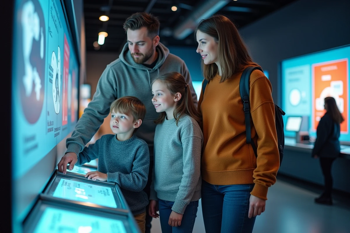 Famille explorant un musée de sciences moderne