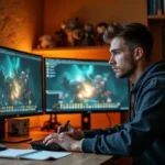 Joueur de Dofus Retro concentré sur son bureau en train de fabriquer des ressources pour gagner des kamas grâce aux métiers